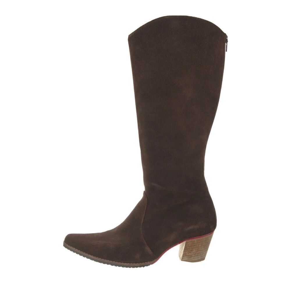 Artemis Womens 40 US 9.5 Block Wood Heel Brown Suede Boots Pointed Toe Rear Zip
